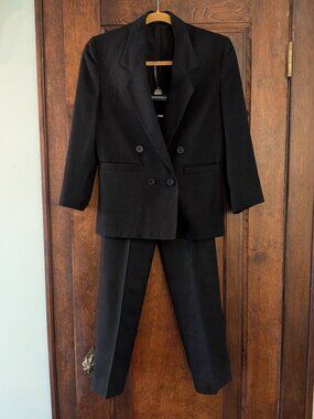 Vintage Christian Dior Black Wool 2 Piece Suit Double Breasted Boys 10 Slim